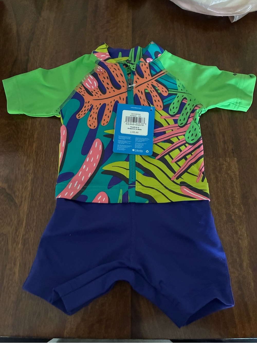 Columbia Kids Short Sleeve Swim/Sunguard Suit - Green, Blue & Pink Tropical